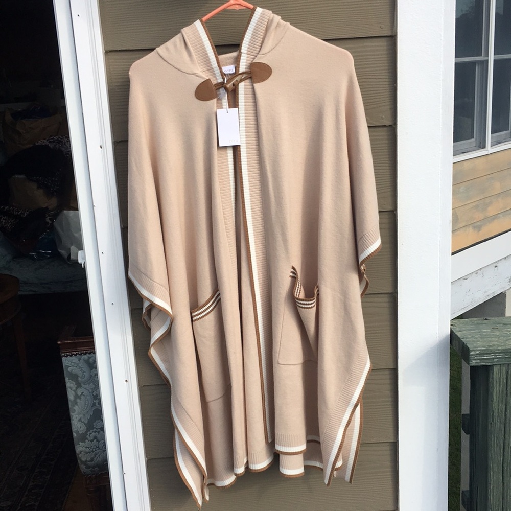 NWT Ecru cardigan hood cape